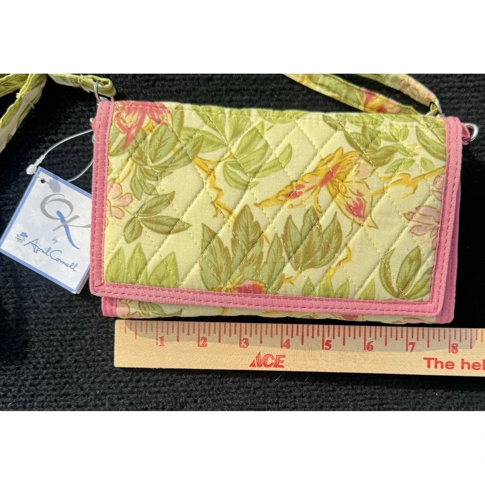 April Cornell Quilted Floral Crossbody Wallet Organizer Purse Pink Green NWT